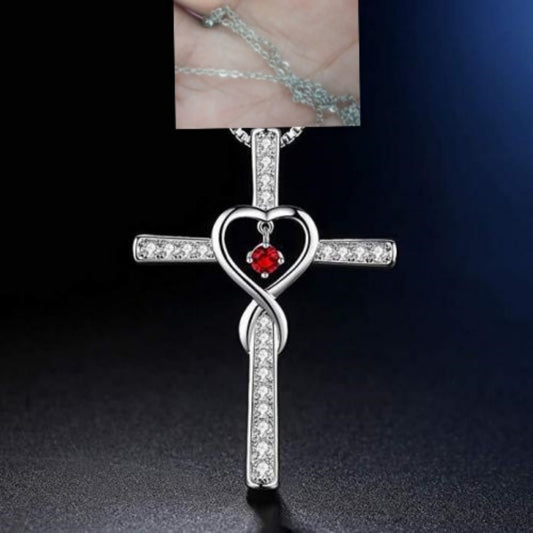 Cross Birthstone Crystal Pendant Necklace