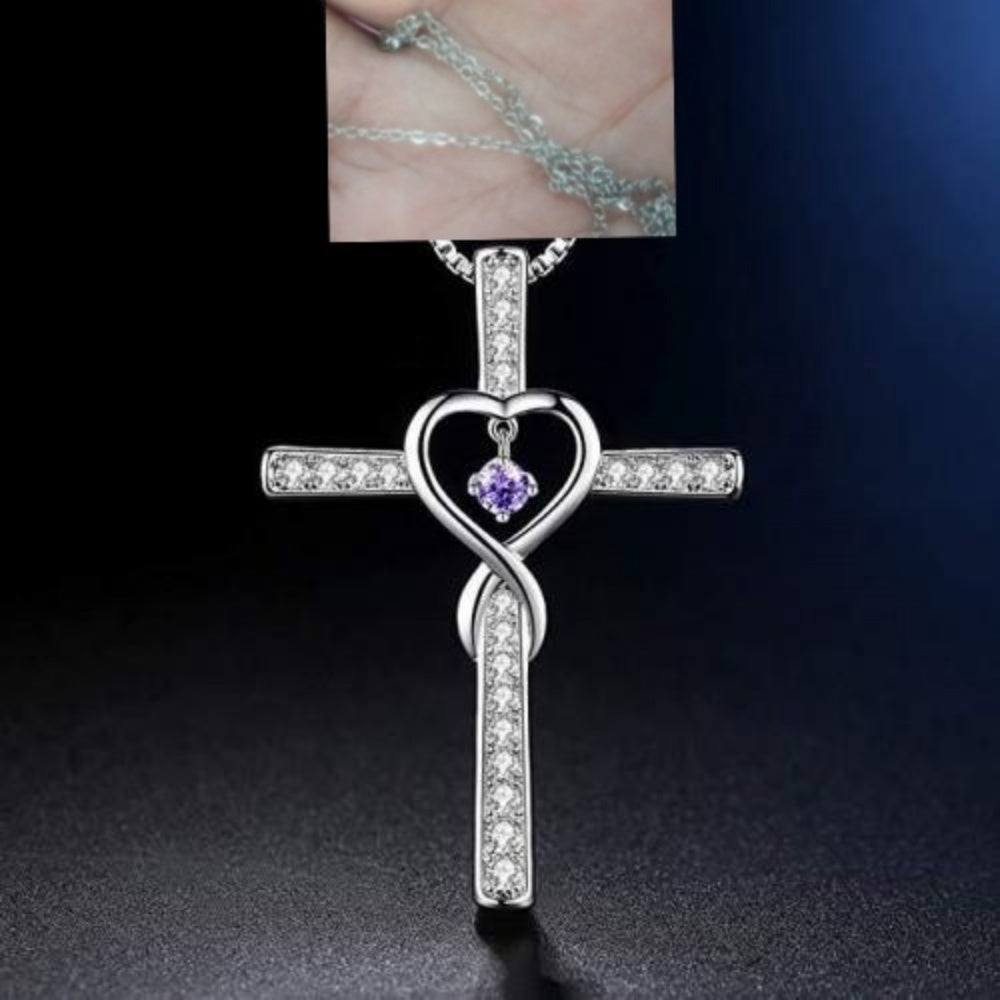 Cross Birthstone Crystal Pendant Necklace