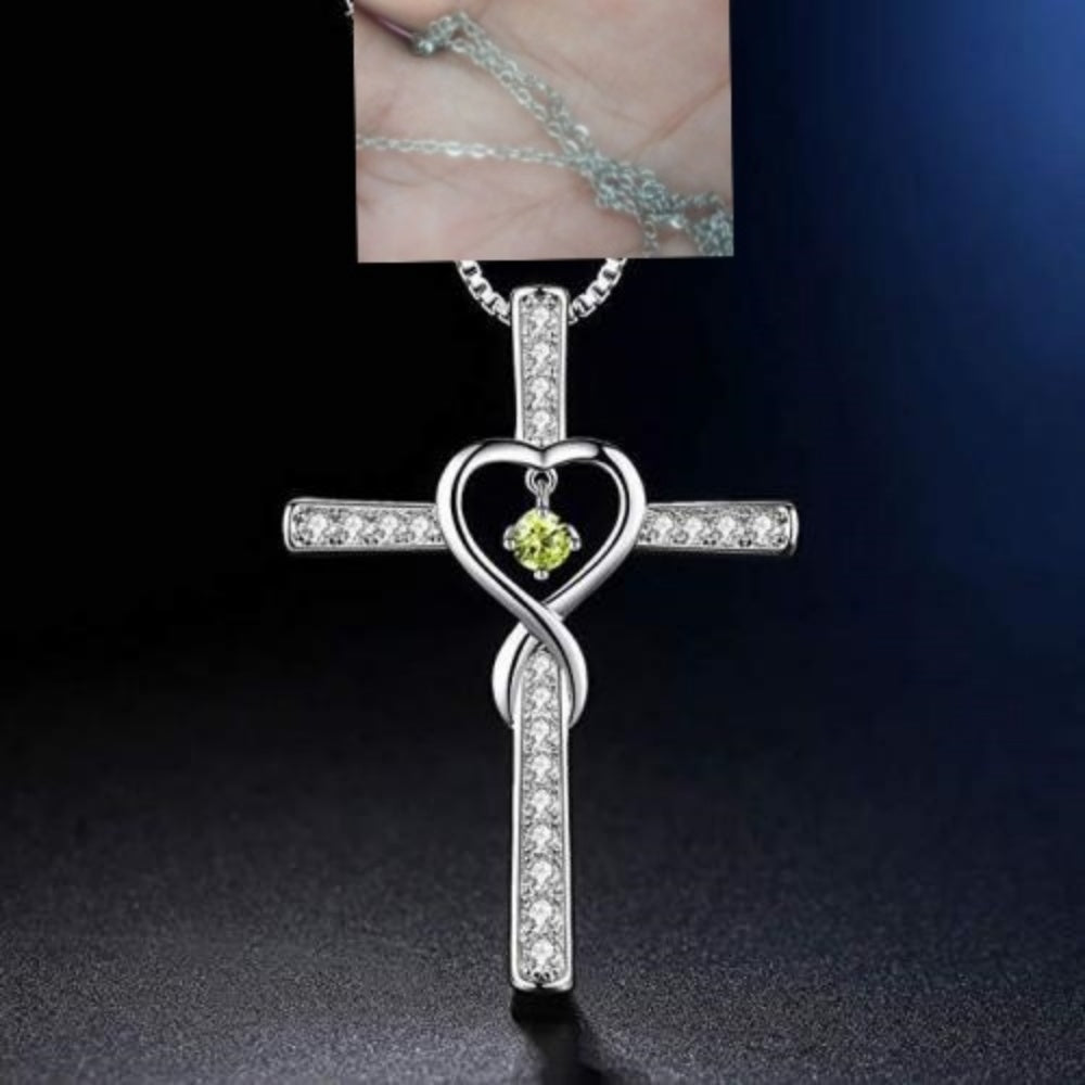 Cross Birthstone Crystal Pendant Necklace