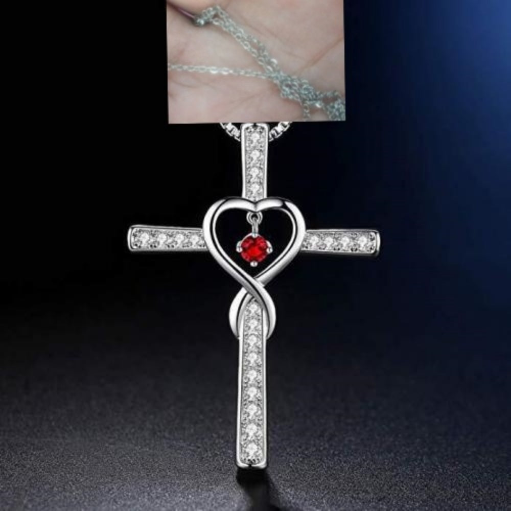 Cross Birthstone Crystal Pendant Necklace