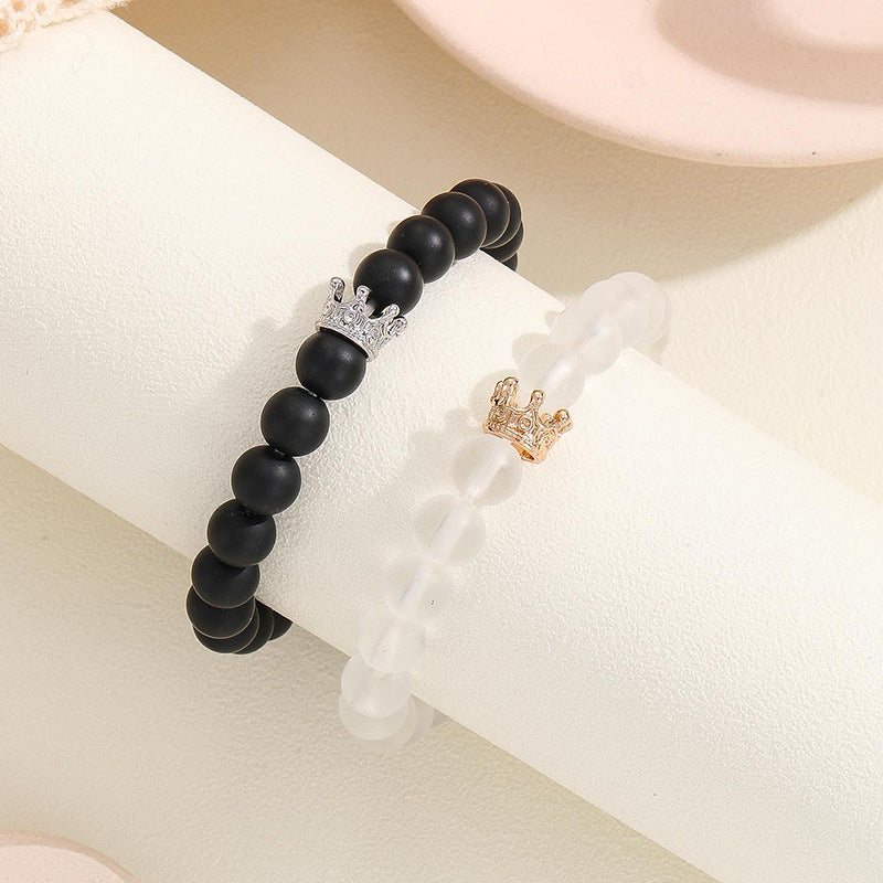 2pcs Handmade Crown Beaded Charms Bracelet