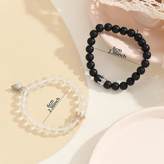 2pcs Handmade Crown Beaded Charms Bracelet