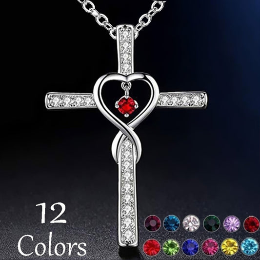 Cross Birthstone Crystal Pendant Necklace
