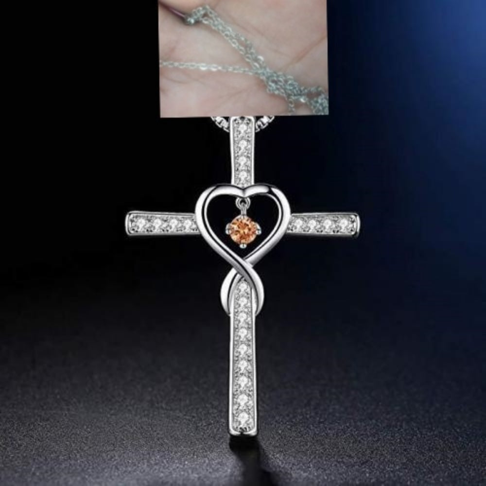 Cross Birthstone Crystal Pendant Necklace